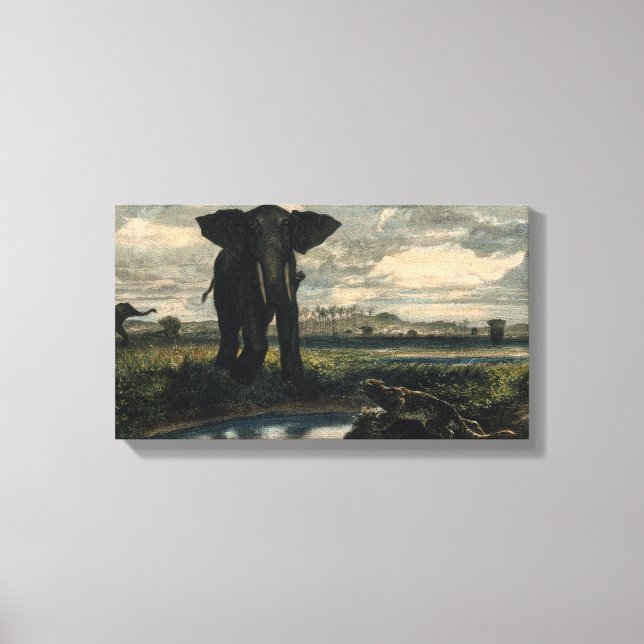 Elefanten und ein Panther in der indischen Wüste Leinwanddruck (Vorderseite)