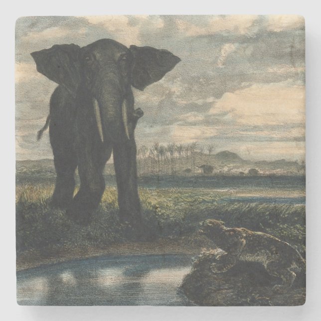 Elefanten und ein Panther in der indischen Wüste Steinuntersetzer (Vorderseite)