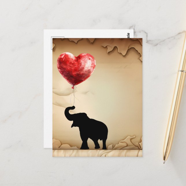 Elefanten und herzförmige Ballons Valentins Postkarte (Vorderseite/Rückseite Beispiel)