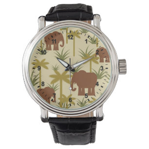 Elefanten und Palmen in der Tarnung Armbanduhr