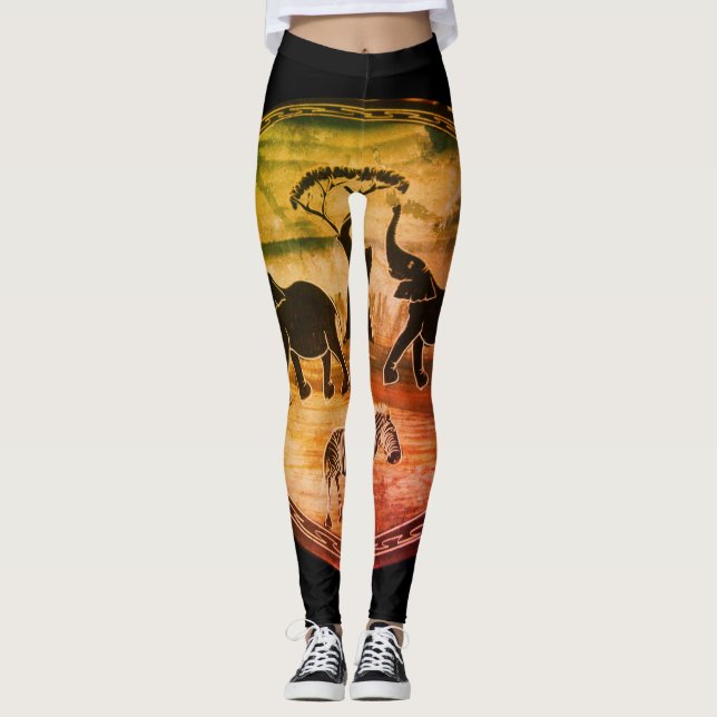 Elefanten und Zebra Walking Wild Leggings (Vorderseite)