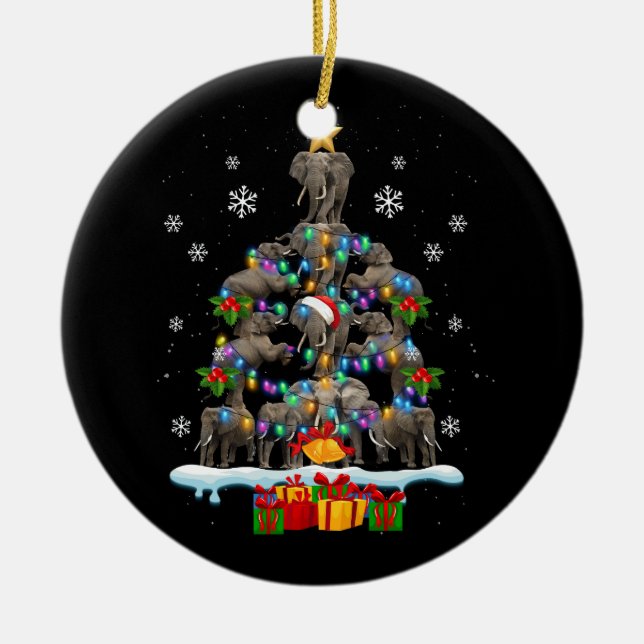 Elefanten Weihnachtsbaum Elephant Lover Tier wird Keramik Ornament (Vorne)