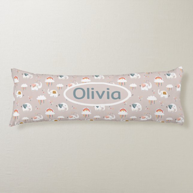 Elefanten, Wolken und Regenbogen mit Namen Seitenschläferkissen (Vorderseite)