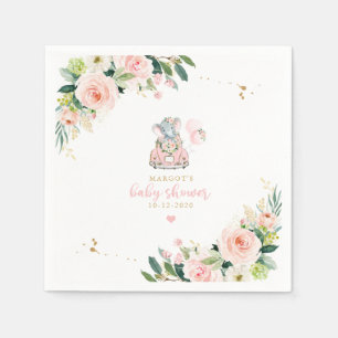 Elefantenantrieb mit Baby-Dusche rosa Rosen Serviette