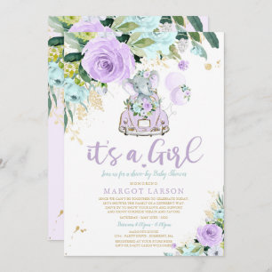 Elefantenantrieb mit Babydusche Einladung Lila