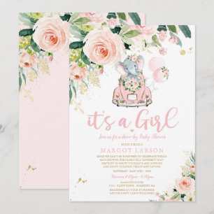 Elefantenantrieb mit Babydusche Einladung Rosa Ros