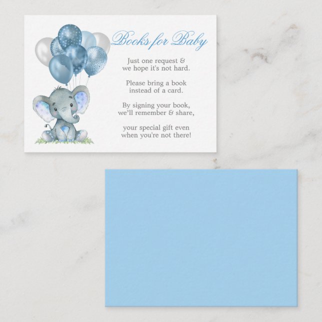 Elefantenballoons mit blauen Büchern für Kinder Begleitkarte (Vorne/Hinten)