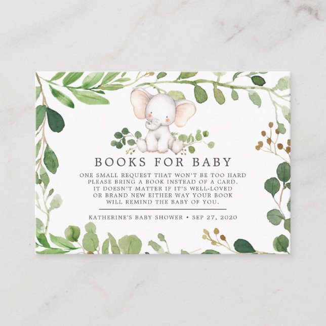 Elefantenbücher für Babyduschkarte Begleitkarte (Vorderseite)