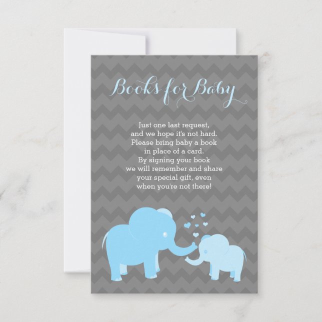 Elefantenbücher für die Beilage von Baby in blau g Einladung (Vorderseite)