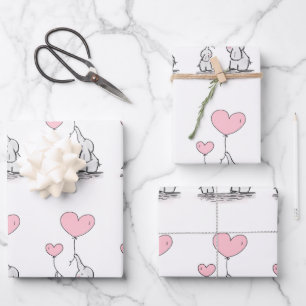 Elefantenfamilie mit rosa Herzblasen Geschenkpapier Set