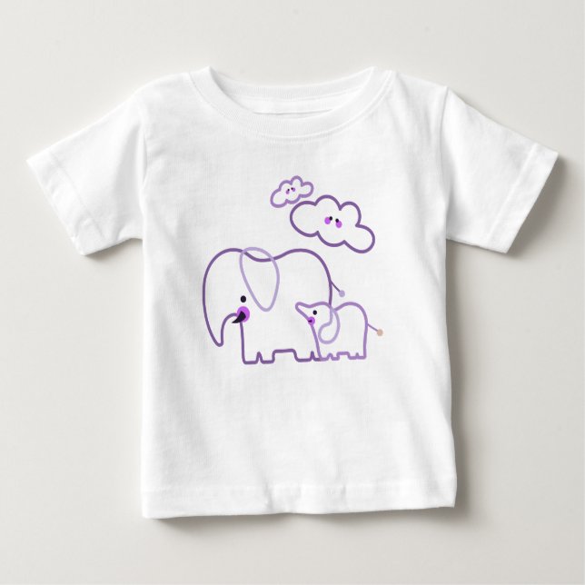 Elefantenfamilie mit Wolken Lila Baby T-shirt (Vorderseite)