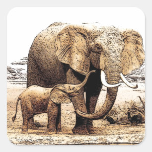 Elefantenfamilie Quadratischer Aufkleber
