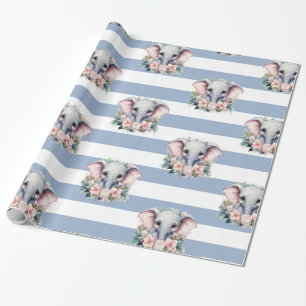 Elefantengeschenkpapier Blau-Weiß-Streifen Geschenkpapier