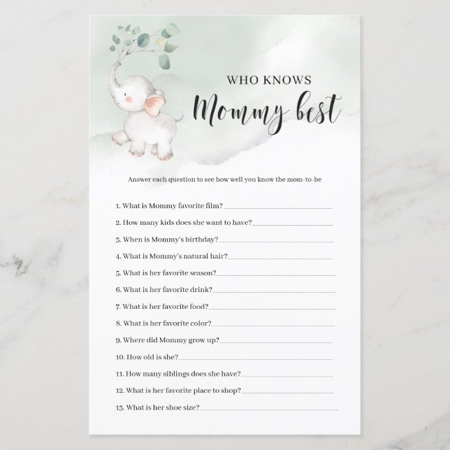 Elefantengrün, der das beste Spiel der Mommy kennt (Vorderseite)