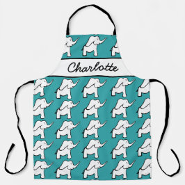 Elefantengrün und weiß personalisierter Cartoon Schürze