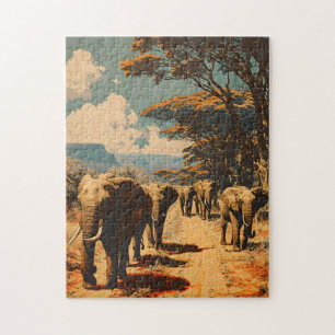 Elefantenherde Vintag Puzzle