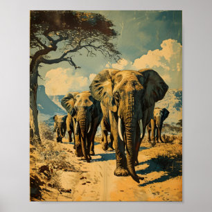 Elefantenherde Vintage Poster