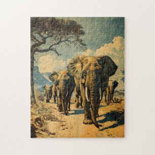 Elefantenherde Vintage Puzzle