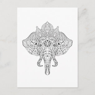 Elefantenkopf Inspiriert Doodle Postkarte