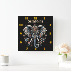 Elefantenkunst Quadratische Wanduhr
