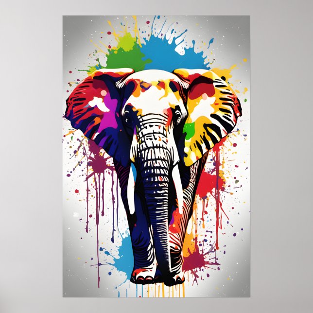 Elefantenkunst, Wildlife Spritzer Rainbow Colors Poster (Vorne)