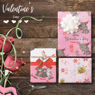 Elefantenmäuse, Katzen, Bienenrosa Wrapping Paper Geschenkpapier Set