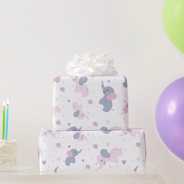 Elefantenmuster aus niedlichem Cartoon auf marineb Geschenkpapier (Partygeschenke)