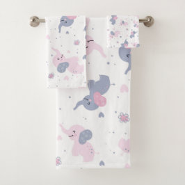Elefantenmuster aus niedlichem Cartoon Badhandtuch Set