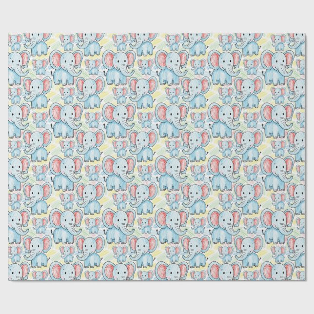 Elefantenmuster Geschenkpapier (Flach)