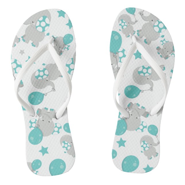 Elefantenmuster, Niedliche Elefanten - Blau grau Flip Flops (Fußbett)