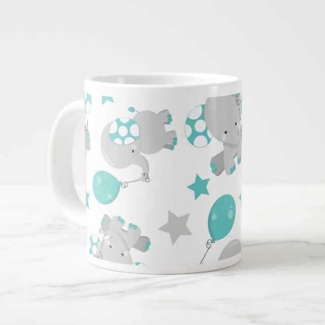Elefantenmuster, Niedliche Elefanten - Blau grau Jumbo-Tasse (Vorderseite Links)