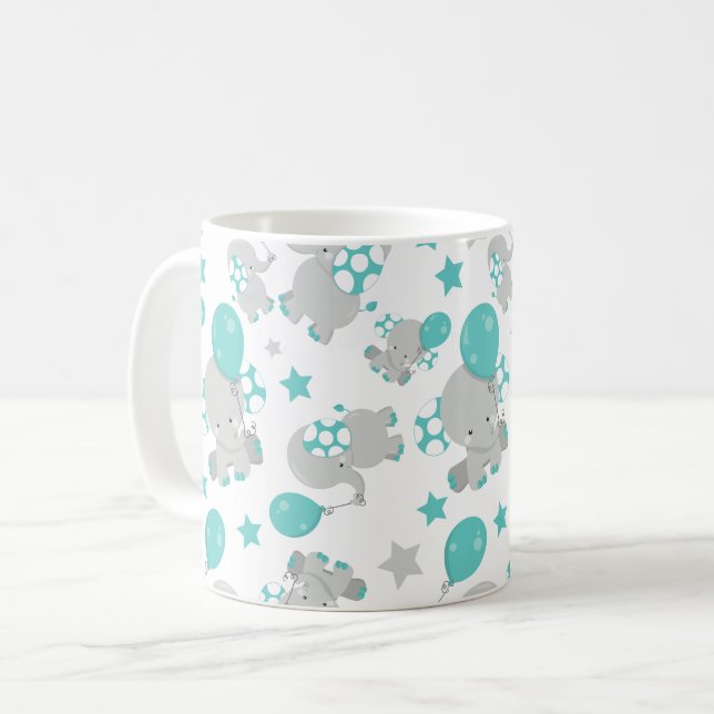 Elefantenmuster, Niedliche Elefanten - Blau grau Kaffeetasse (Vorderseite Links)