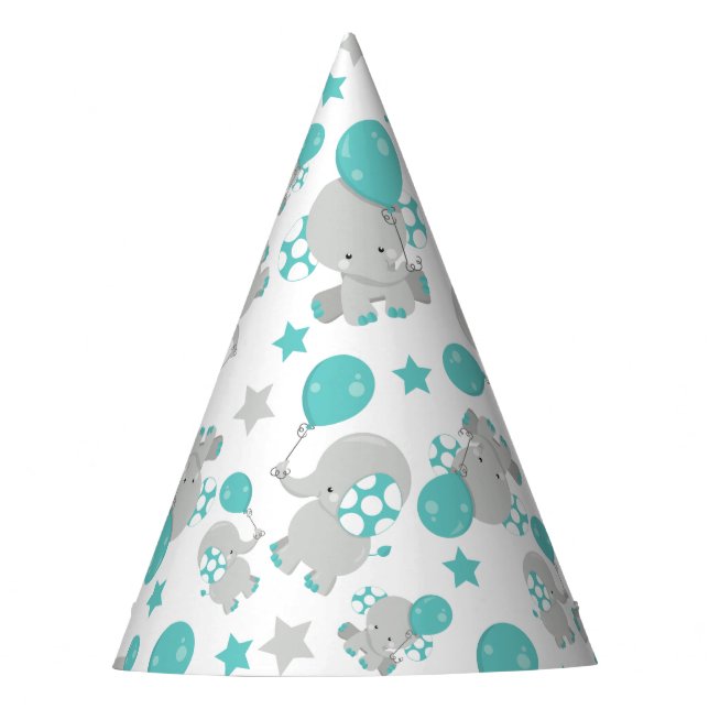 Elefantenmuster, Niedliche Elefanten - Blau grau Partyhütchen (Vorderseite)