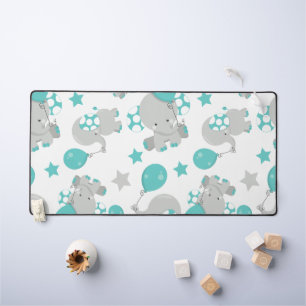 Elefantenmuster, Niedliche Elefanten - Blau grau Schreibtischunterlage