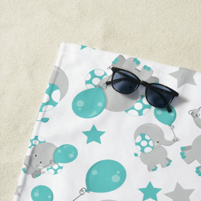 Elefantenmuster, Niedliche Elefanten - Blau grau Strandtuch (Beispiel)
