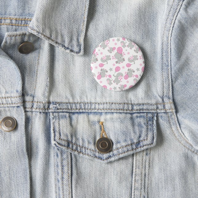 Elefantenmuster, Niedliche Elefanten - rosa grau Button (Beispiel)