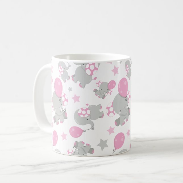 Elefantenmuster, Niedliche Elefanten - rosa grau Kaffeetasse (Vorderseite Links)