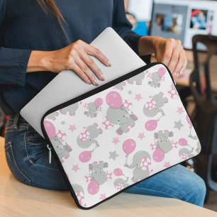 Elefantenmuster, Niedliche Elefanten - rosa grau Laptopschutzhülle