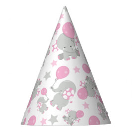 Elefantenmuster, Niedliche Elefanten - rosa grau Partyhütchen