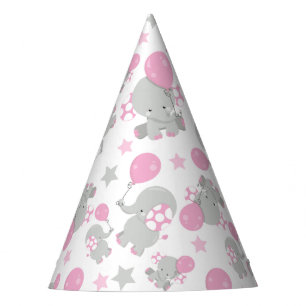 Elefantenmuster, Niedliche Elefanten - rosa grau Partyhütchen