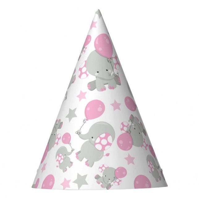 Elefantenmuster, Niedliche Elefanten - rosa grau Partyhütchen (Vorderseite)