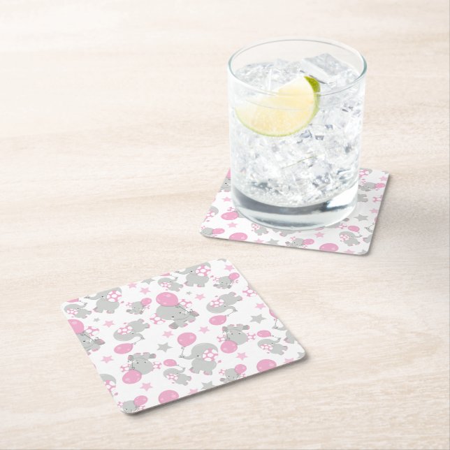 Elefantenmuster, Niedliche Elefanten - rosa grau Rechteckiger Pappuntersetzer (Vor Ort)