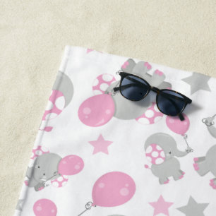 Elefantenmuster, Niedliche Elefanten - rosa grau Strandtuch