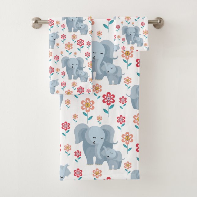 Elefantenmutter, Baby-Blume-Muster Muttertag Badhandtuch Set (Insitu)