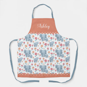 Elefantenmutter mit Kind, Blume Muster, Grenze Schürze