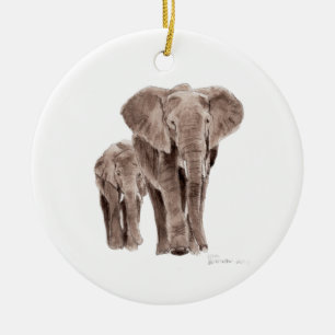 Elefantenpaar als Weihnachtsbaumschmuck Keramik Ornament