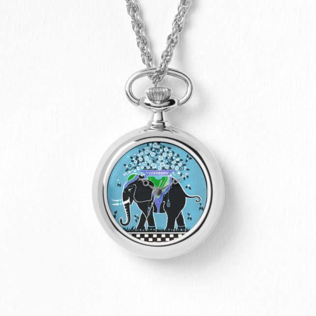 Elefantenparade in Aqua Armbanduhr (Vorderseite)