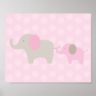 Elefantenparade Rosa Taupe Kinderzimmer Wand druck Poster