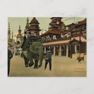 Elefantenritt in Luna Park, Coney Island, 1910 Postkarte
