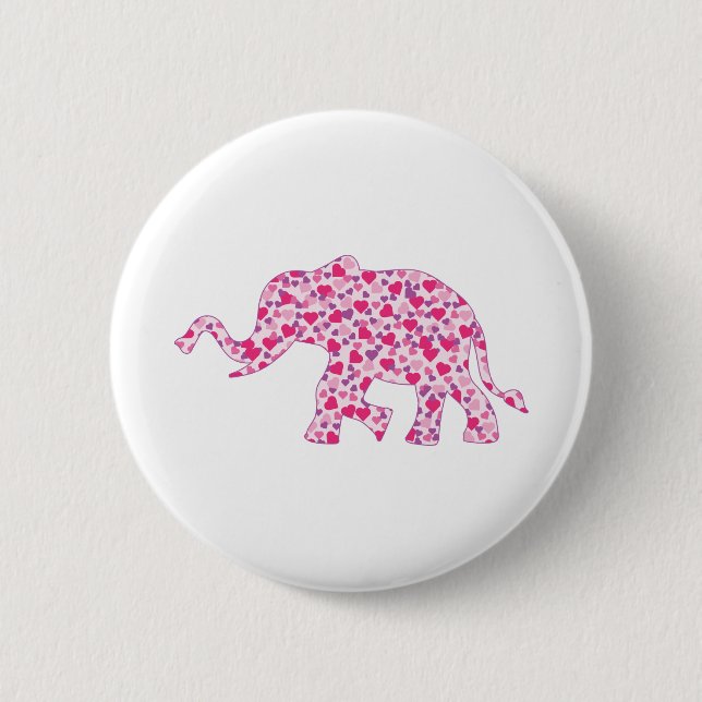 Elefantenrosa und Lila Herzen Button (Vorderseite)